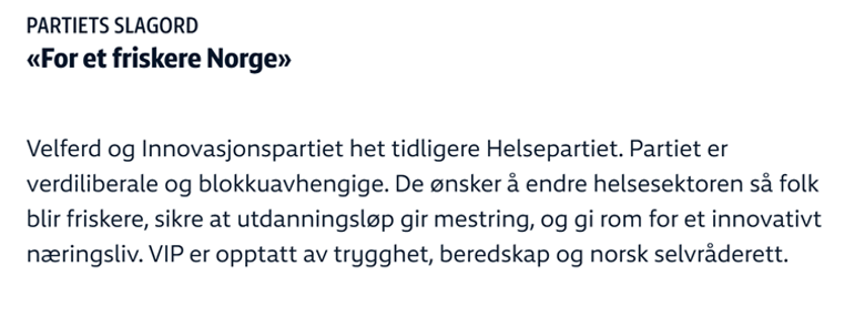 VIPartiets korrekte beskrivelse 