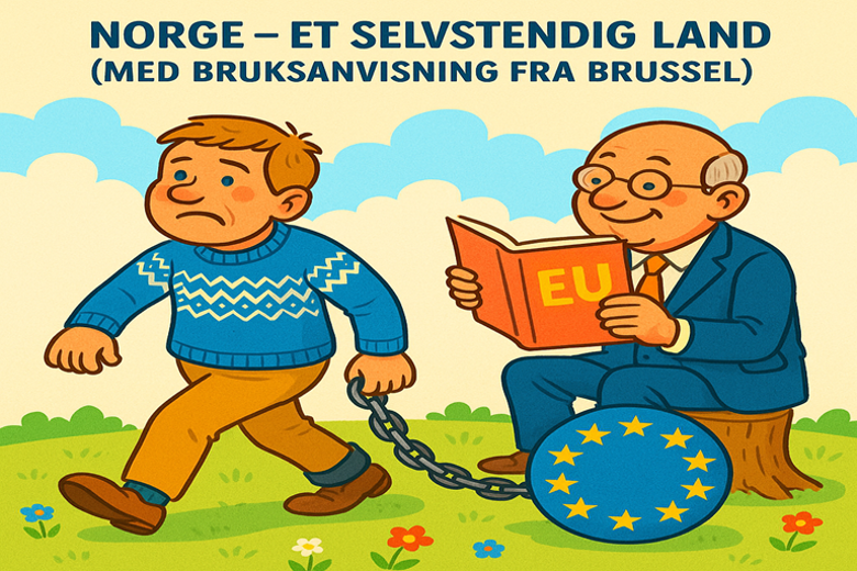 Norge. Landet med fjell, fisk, frihet – og fotlenke til EU, merket med EØS. 